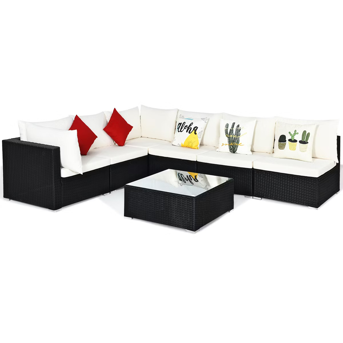 Costway 7PCS Patio Rattan Furniture Set Sectional Sofa Cushioned Glass Table Steel Frame | Target