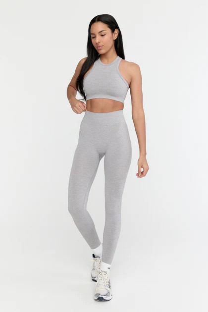 SCULPT SEAMLESS RIBBED HIGH WAISTED LEGGING - LIGHT GREY MARL | TALA (UK)