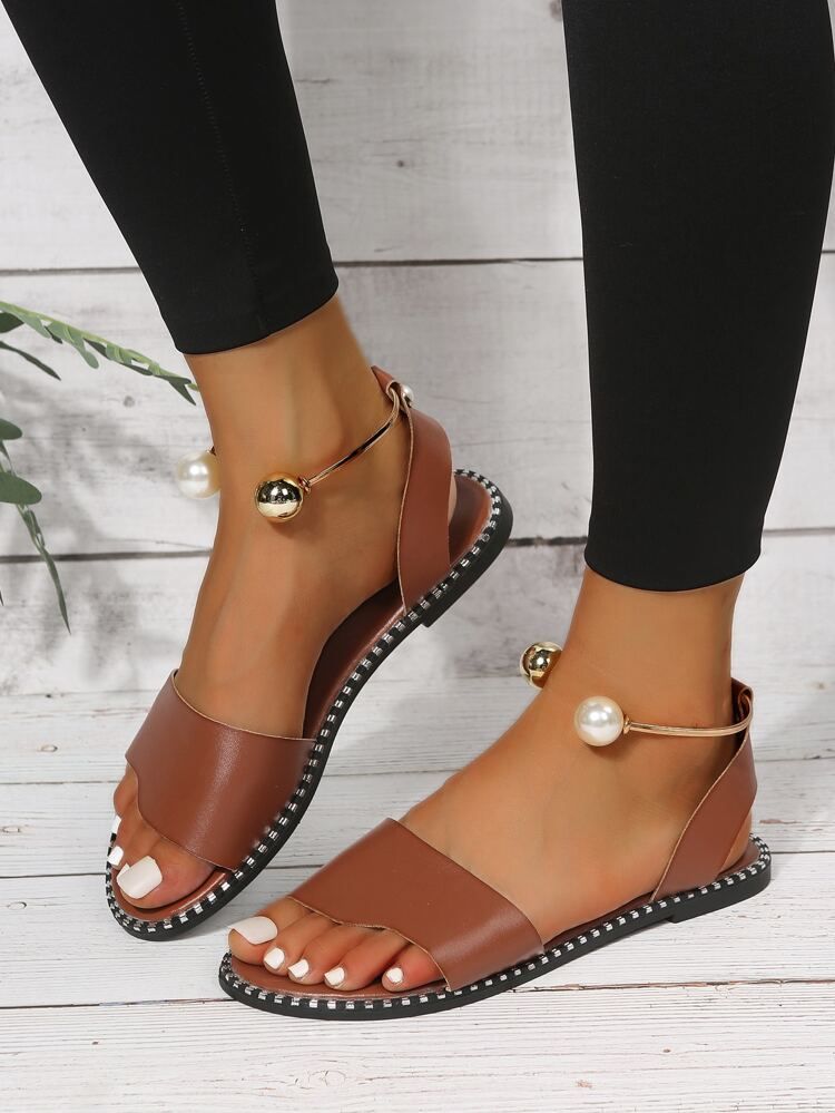 Faux Pearl Decor Ankle Strap Sandals | SHEIN