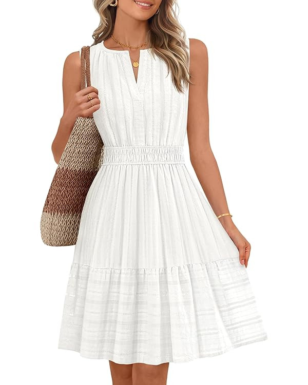 MEROKEETY Women's 2026 Summer Casual Mini Sundress Beach Vacation Sleeveless V Neck Flowy A Line ... | Amazon (US)