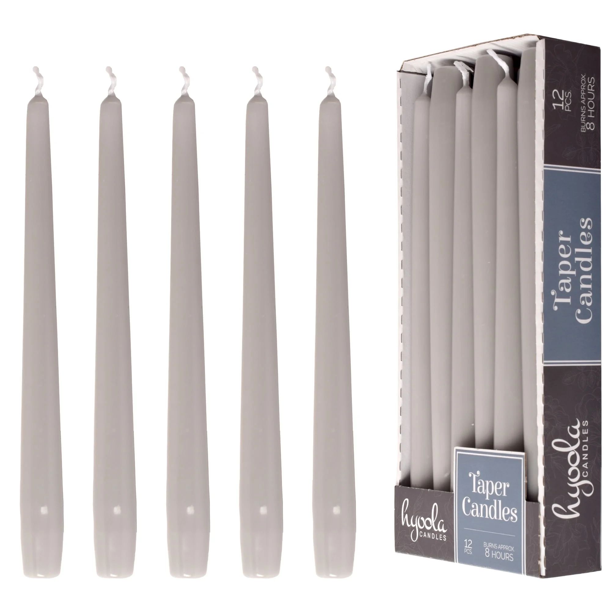 Hyoola 12" Light Grey Dripless European Made Taper Candles, Unscented Paraffin Wax with Cotton Wi... | Walmart (US)