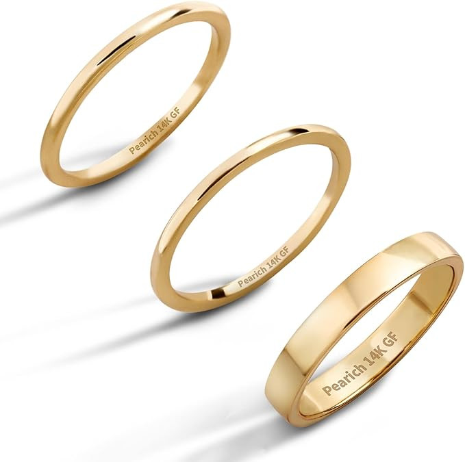 14K Gold Filled Rings Stacking Rings for Women Girls Stackable Thin Gold Ring Plain Statement Ban... | Amazon (US)