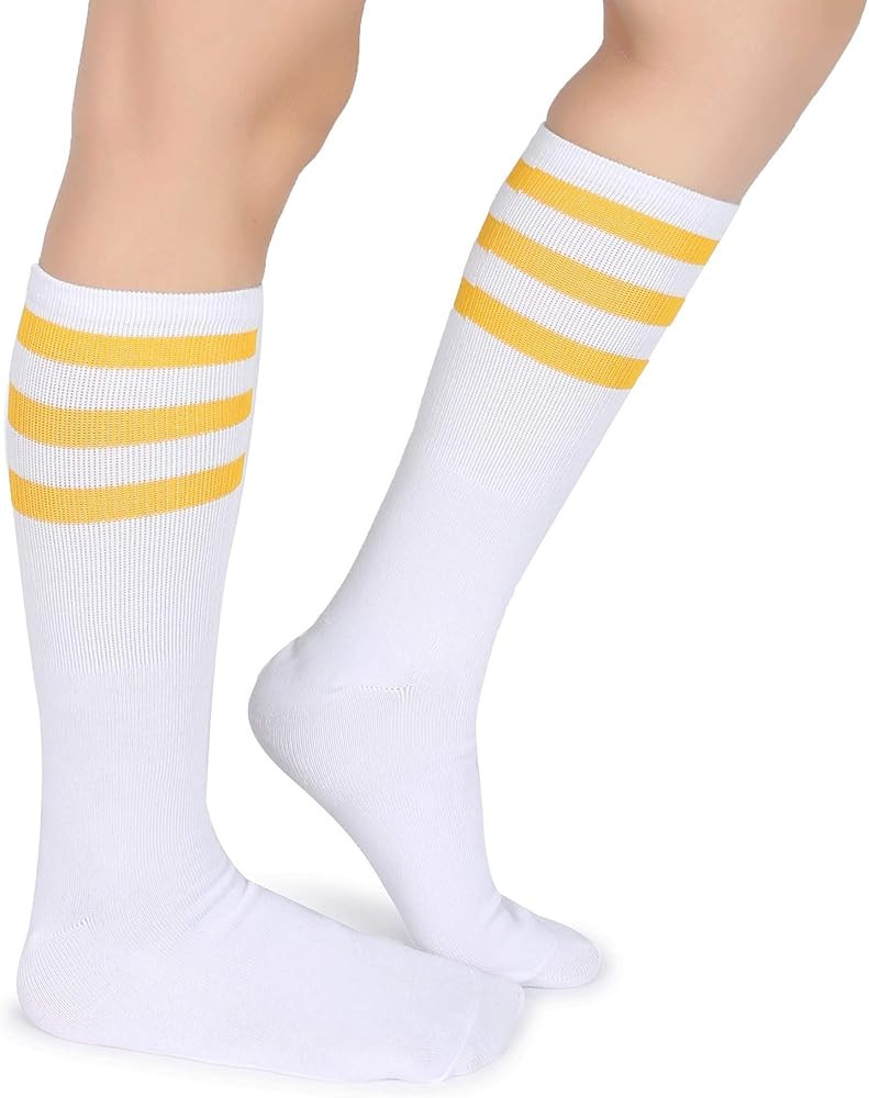 Pareberry Classic Triple Stripes Soft Cotton On the Calf Retro White Tube Socks | Amazon (US)