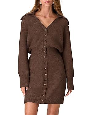 PRETTYGARDEN Womens Fall Sweater Dress Long Sleeve V Neck Button Down Knit Pullover Winter Dresse... | Amazon (US)