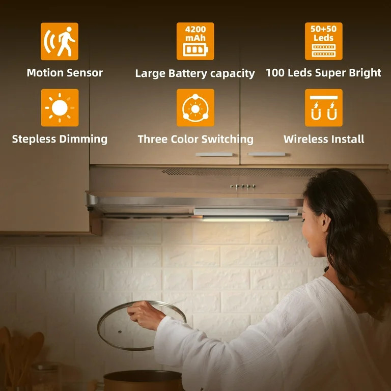 COLIJOY Motion Sensor Cabinet Light - 4200 mAh Battery Operated Rechargeable Closet Lights - Extr... | Walmart (US)