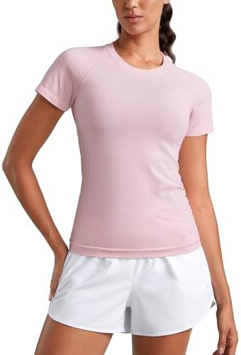 CRZ YOGA Seamless Workout Tops for Women Hip Length - Athletic Running Gym Yoga Short Sleeve Shir... | Amazon (US)