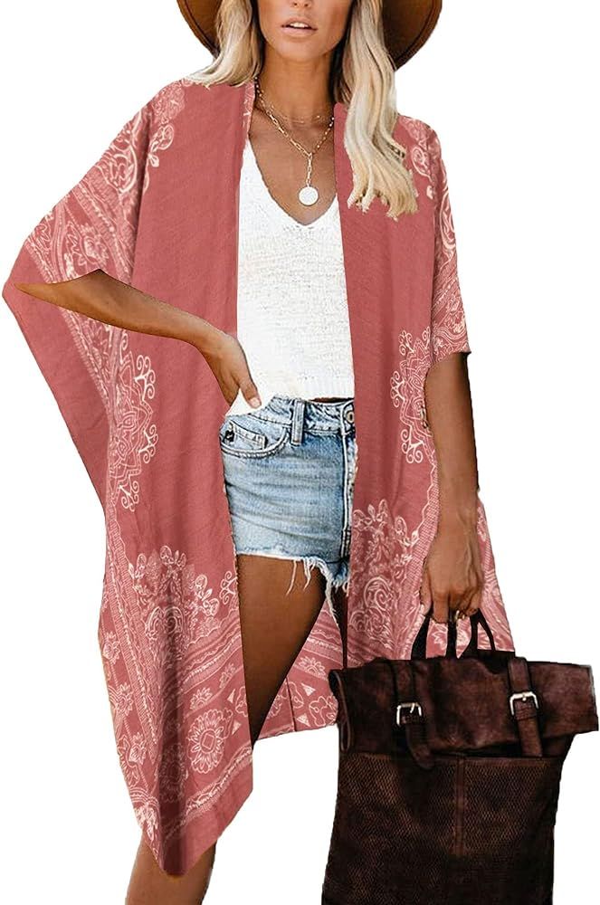 Spicy Sandia Kimonos for Women Floral Beach Cover Up Loose Swimsuit Bathing Suit Coverup Cardigan... | Amazon (US)