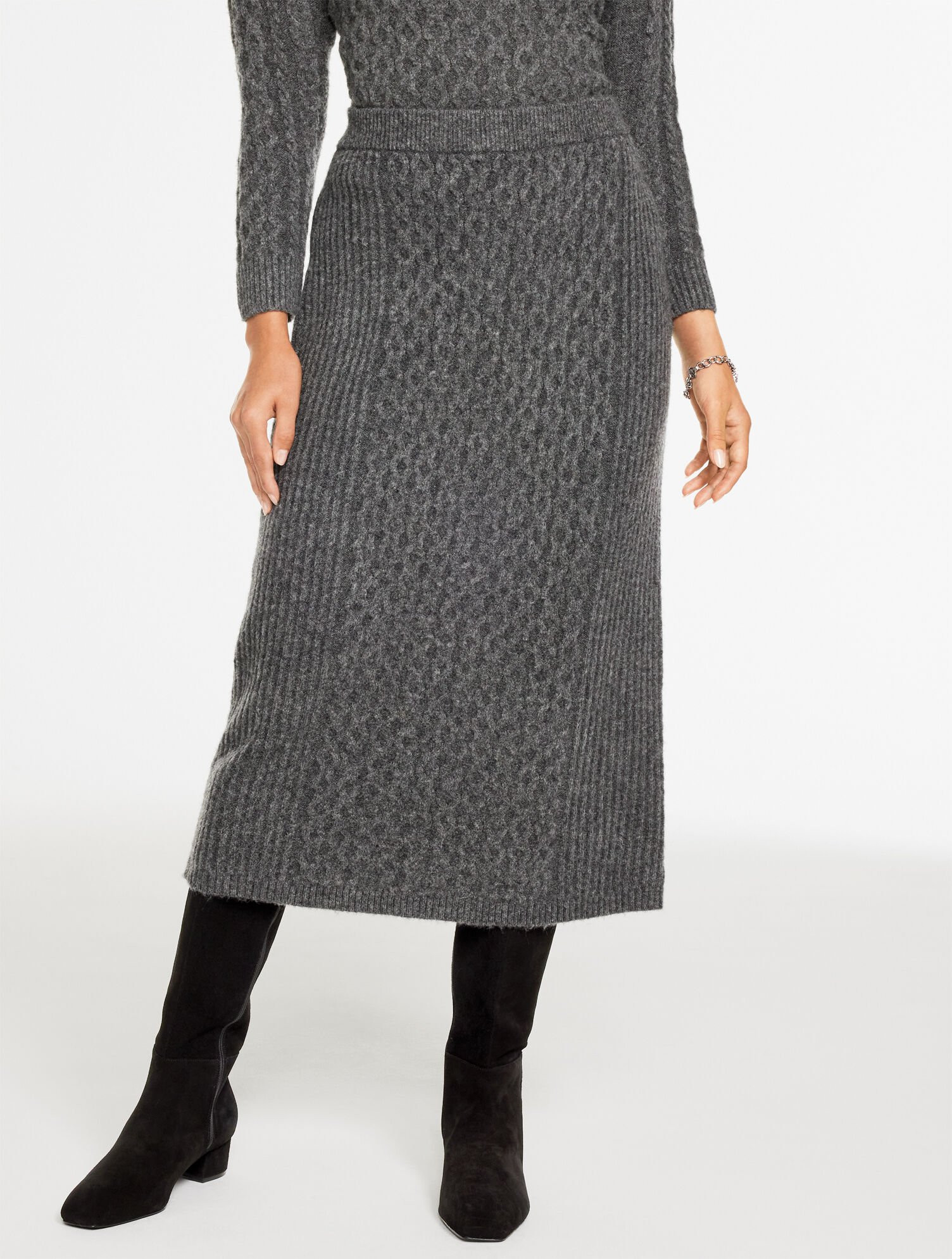 Mixed Cable Knit Midi Skirt | Talbots