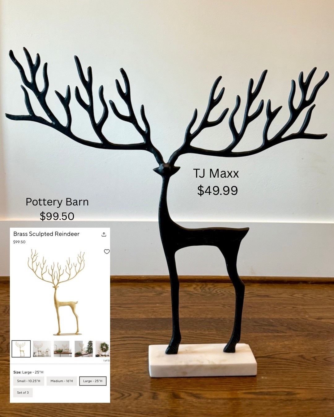 TJ Maxx Find!!! Found this Pottery Barn 25” Reindeer look-a-like for half the price! 
The 25” TJ Maxx Deer is not available on line but is worth the hunt if you like a good bargain! 

#LTKHoliday #LTKHome #LTKSeasonal