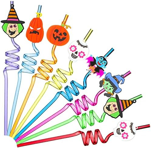 Amazon.com: 24 Pieces Reusable Halloween Straws Plastic Pumpkin Skull Ghost Vampire Witch Straws ... | Amazon (US)