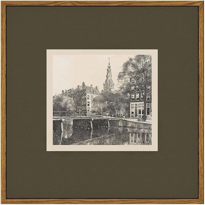 InSimSea Vintage Canvas Wall Art 12"x12", Framed Canal Bridge Sketch Print | European Architectur... | Amazon (US)
