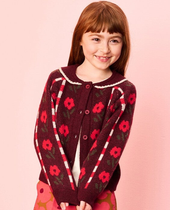 Girls' Homey Florals On Cherry Lacquer Jacquard Cardigan - Size Toddler 2 by Hanna Andersson | Hanna Andersson
