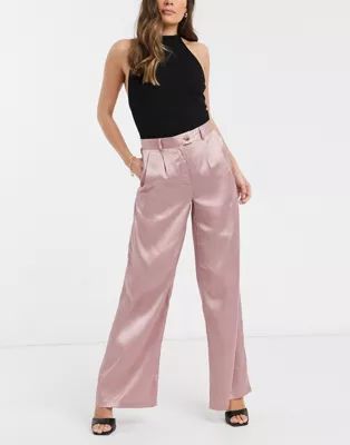 Unique21 satin wide leg trousrs in light pink | ASOS (Global)