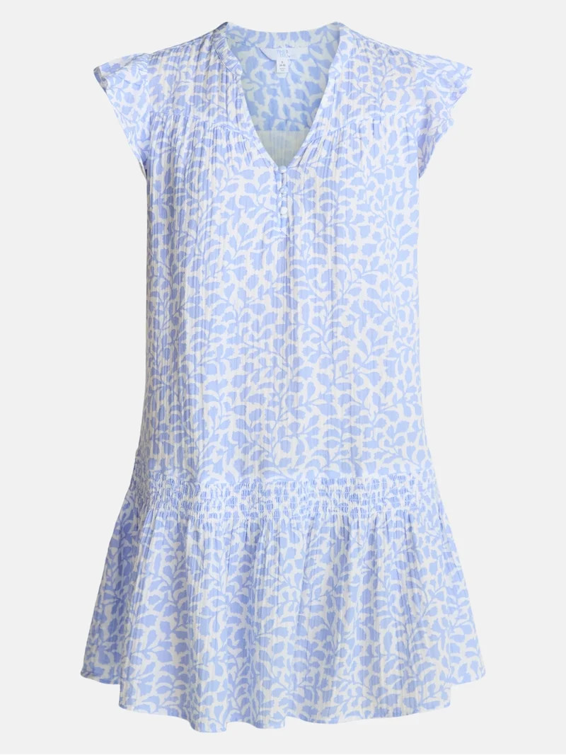 Time and Tru Women's Double Cloth Mini Dress with Flutter Sleeves, Sizes XS-XXXL | Walmart (US)