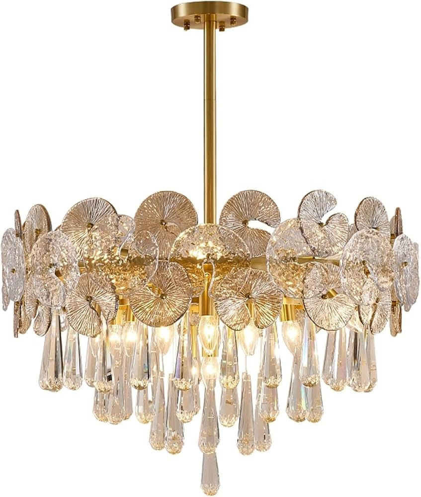 TOMYEUS Chandelier Light Modern Copper Chandelier Crystal Raindrop Gold Chandelier Light Fixture ... | Amazon (US)