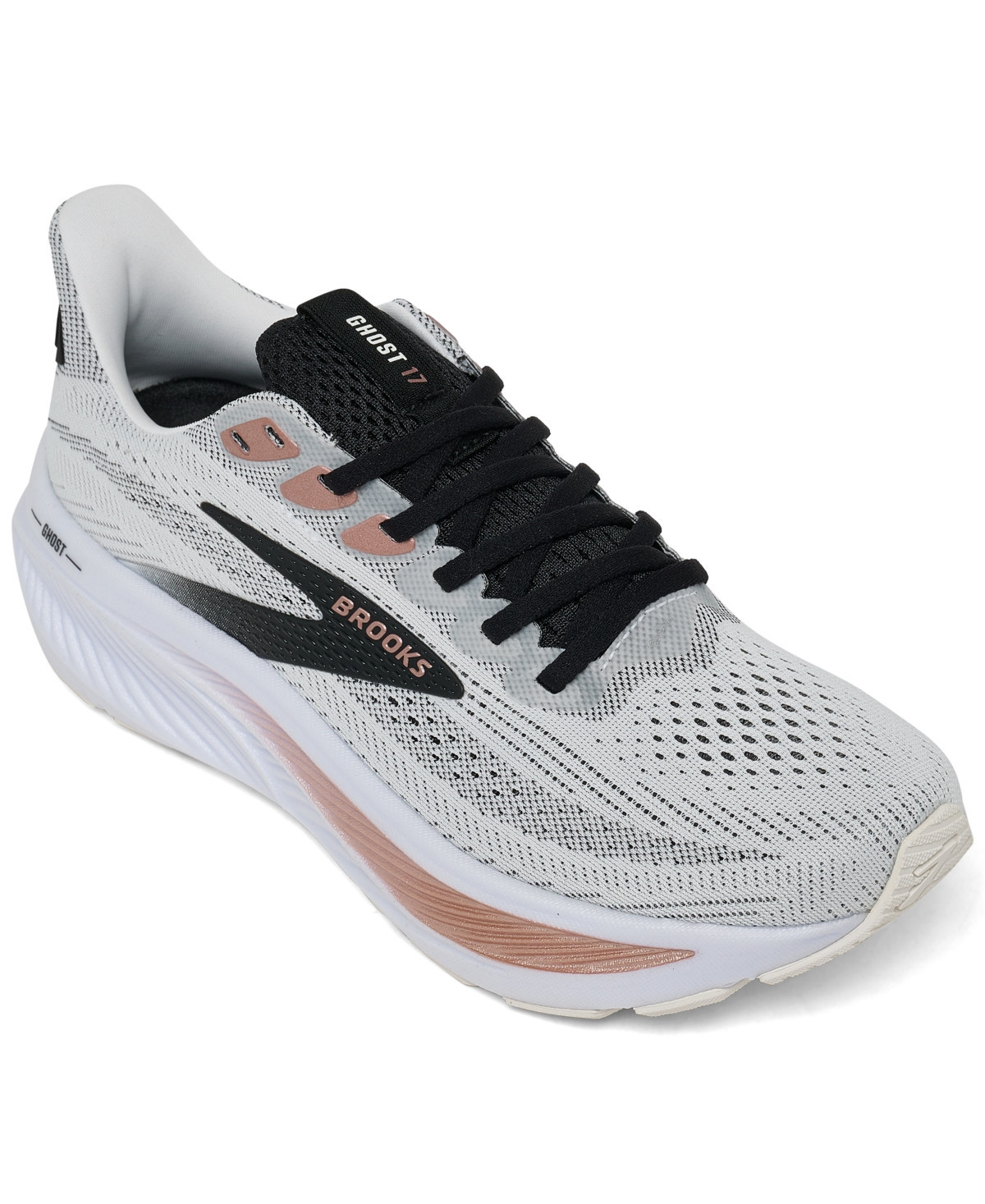 Brooks Women's Ghost 17 Running Sneakers from Finish Line - White, Black, Rose Gold | Macy's