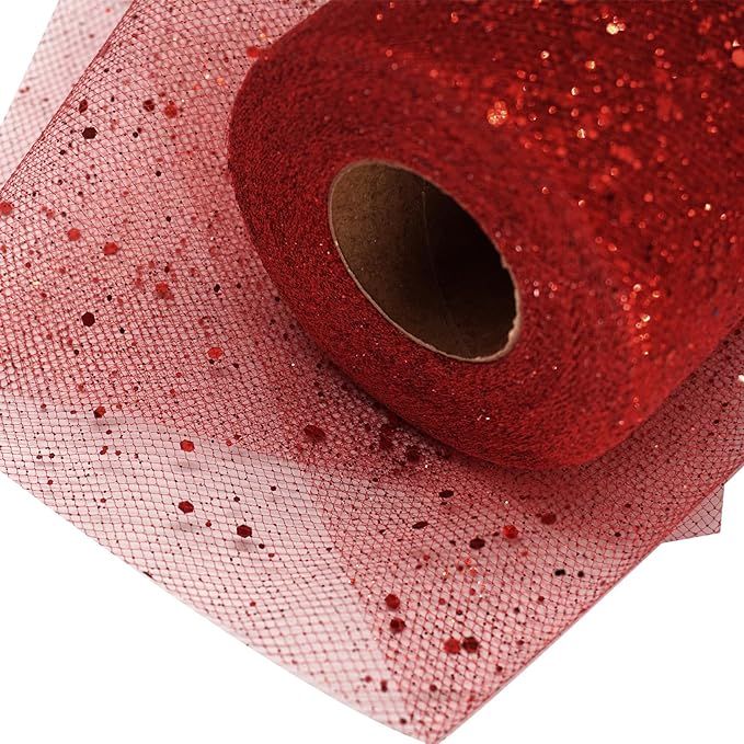 Glitter Tulle Fabric Rolls 6 Inch 50 Yards (150FT) Sequin Sparkling Ribbon Spool Netting for Wedd... | Amazon (US)