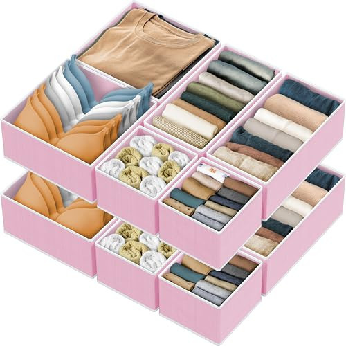 SIMPLE HOUSEWARE Foldable Drawer Organizer for Clothes/Underwear/Panty/Onesie Stocking Bin, Set of 12, Pink | Amazon (US)