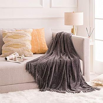 RECYCO Throw Blankets for Couch Soft Cozy Chenille Blanket with Decorative Fringe Lightweight Bla... | Amazon (US)
