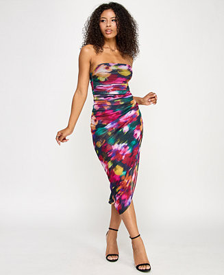 Juniors' Printed Strapless Midi Dress | Macy's