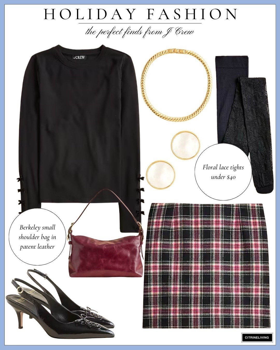 Holiday fashion from J Crew!

Holiday fashion, holiday style, Christmas fashion, Christmas style, sweater, black sweater, gold necklace, tartan skirt, black kitten heels, red handbag, Christmas finds 

#LTKHoliday #LTKSeasonal #LTKHome