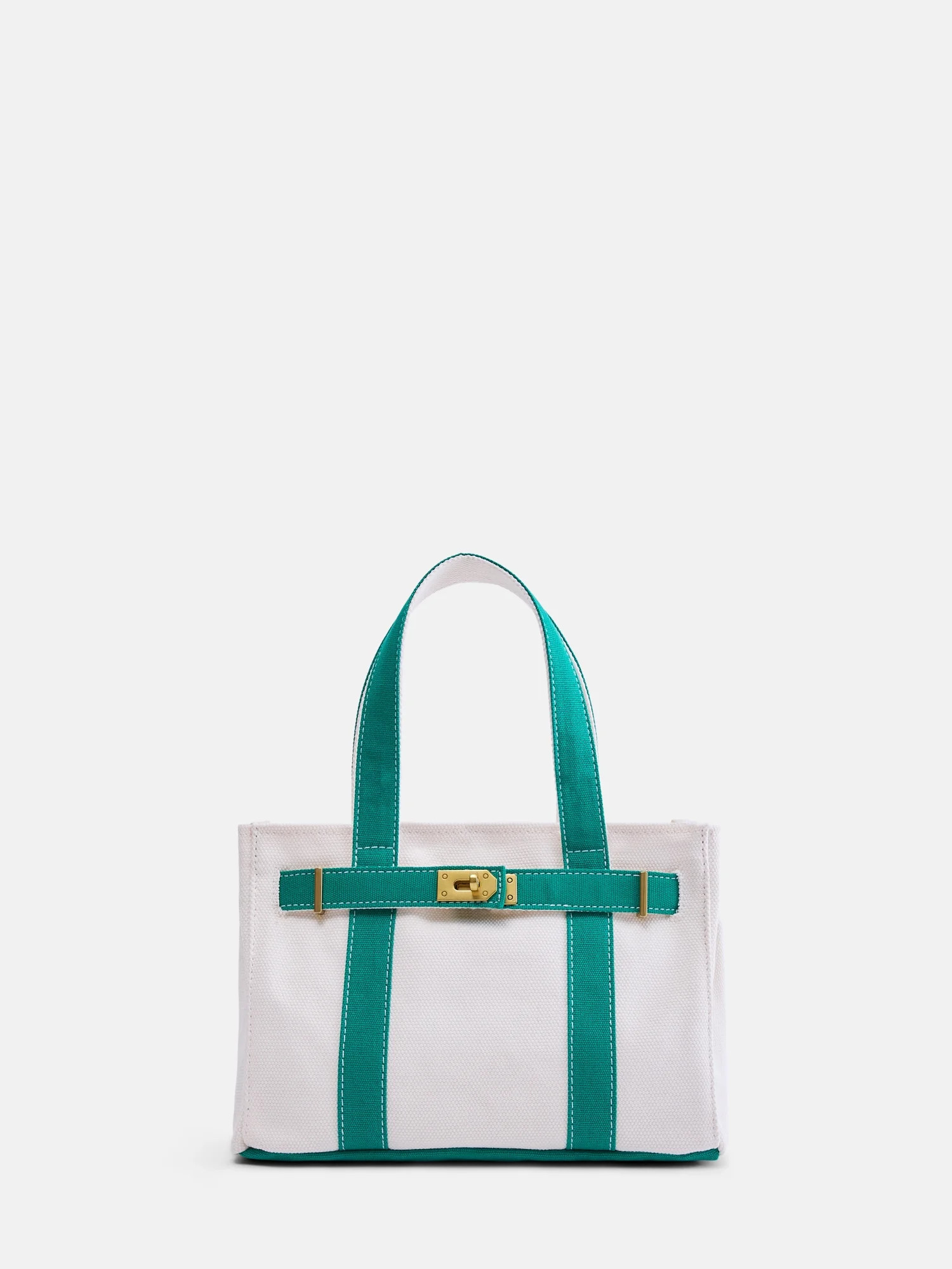 Free Assembly Women's Small Canvas Tote Handbag, Natural/Green - Walmart.com | Walmart (US)