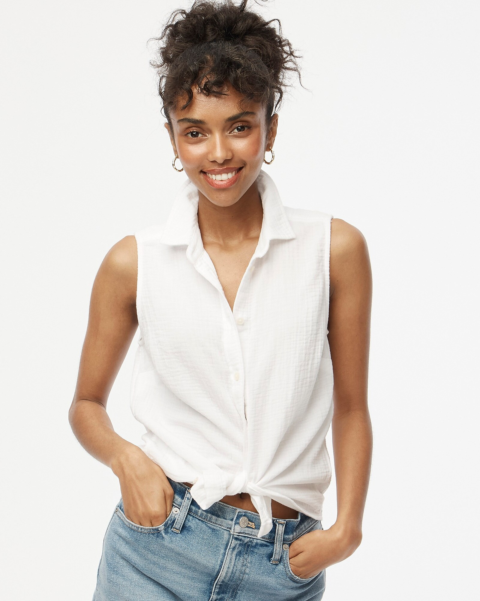 Sleeveless gauze button-up shirt | J.Crew Factory
