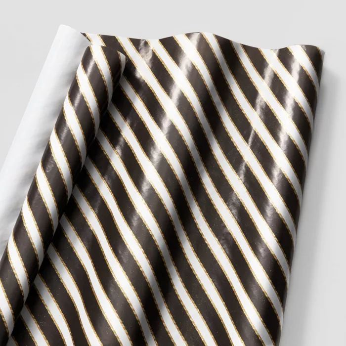Formal Stripes Gift Wrap Black/White/Gold - Wondershop™ | Target
