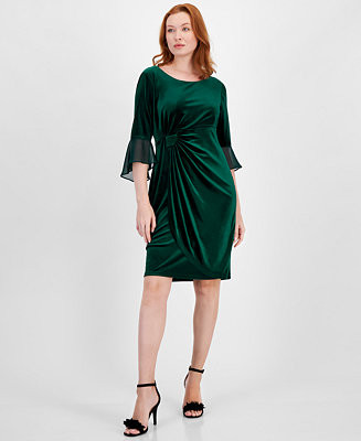 Women's Velvet Side-Gathered Bell-Sleeve Dress | Macy's