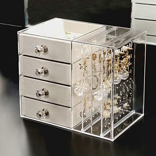 Acrylic Jewelry Box, Clear Jewelry Organizer for Earrings Holder Rings Bangle Bracelets Necklaces Di | Amazon (US)