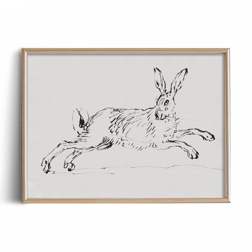 Rabbit Drawing Etching Rustic Gray Picture - Beige Abstract Easter Bunny Print Poster - Vintage F... | Amazon (US)