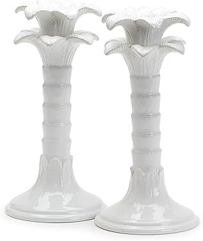 Two's Company Palm Leaf Set of 2 Taper Candlestick Holders - Ceramic | Amazon (US)