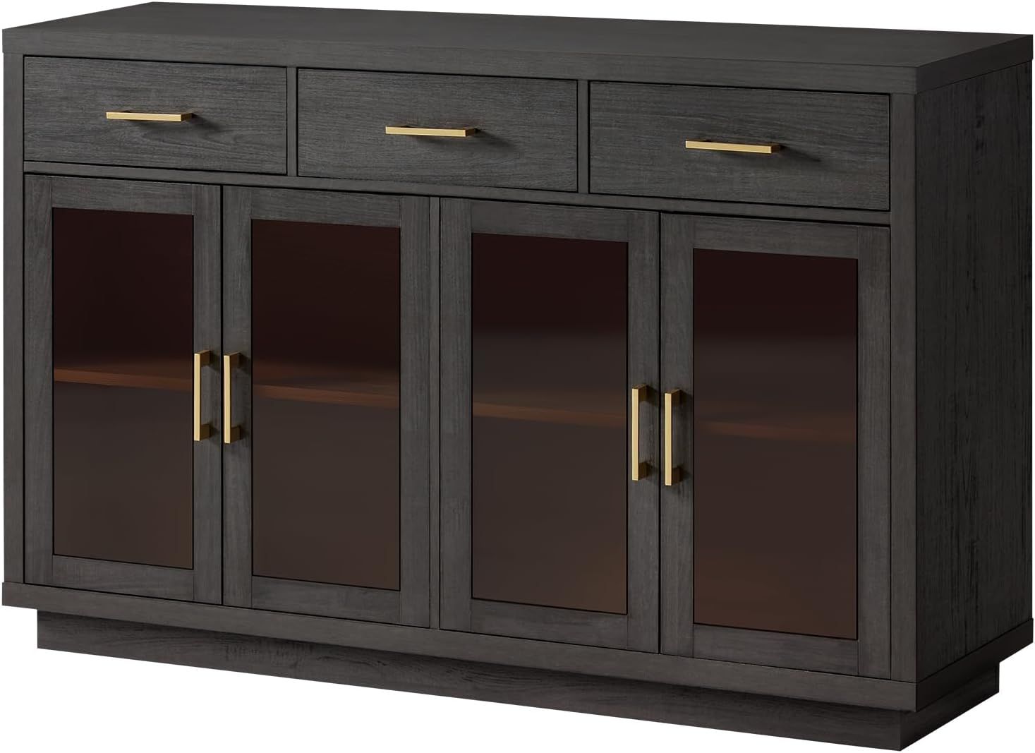 Buffet Cabinet with Storage, 52.1" Large Sideboard Buffet Cabinet with 3 Drawers and 4 Glass Door... | Amazon (US)