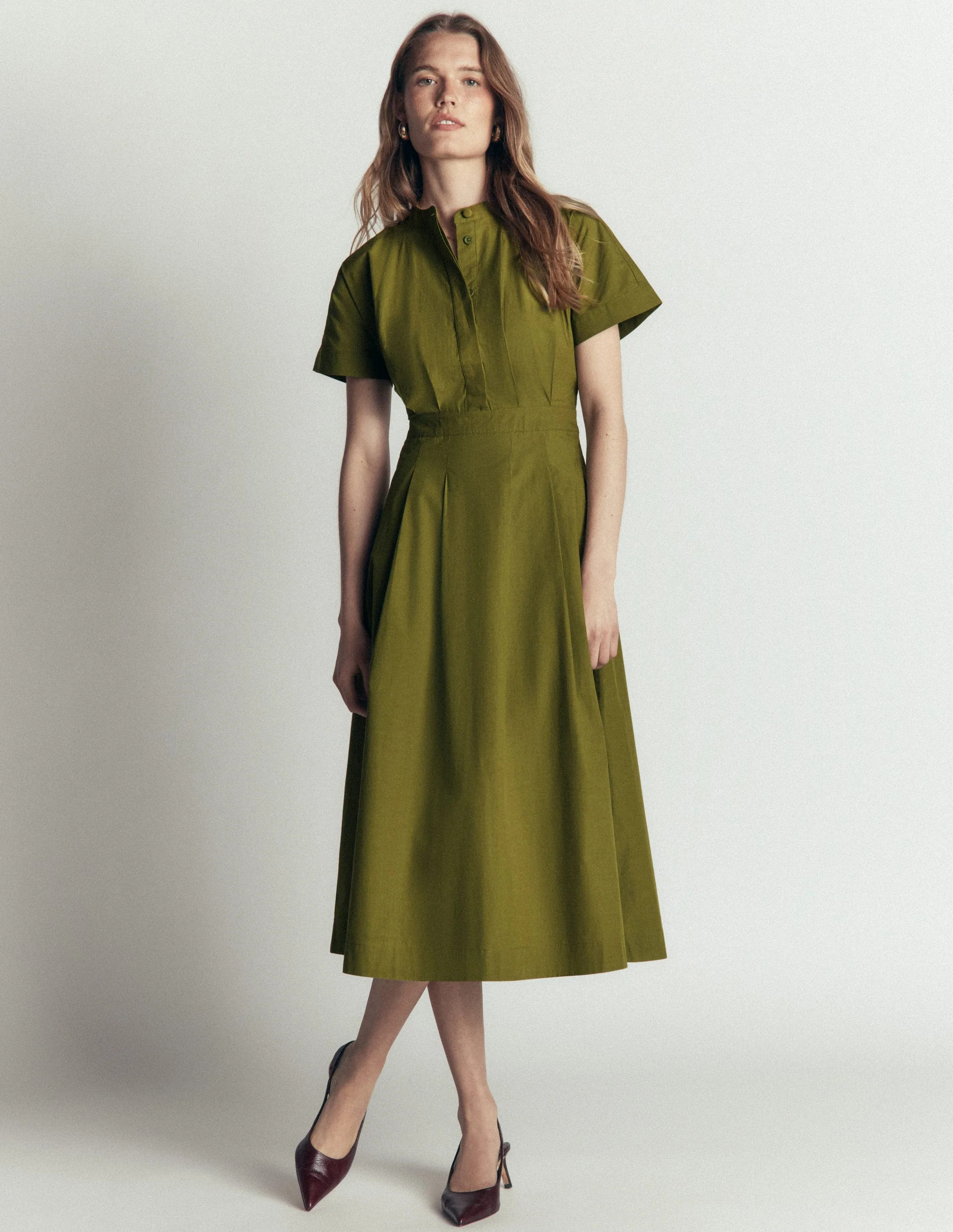 Grown On Sleeve Midi Dress-Olive | Boden (US)
