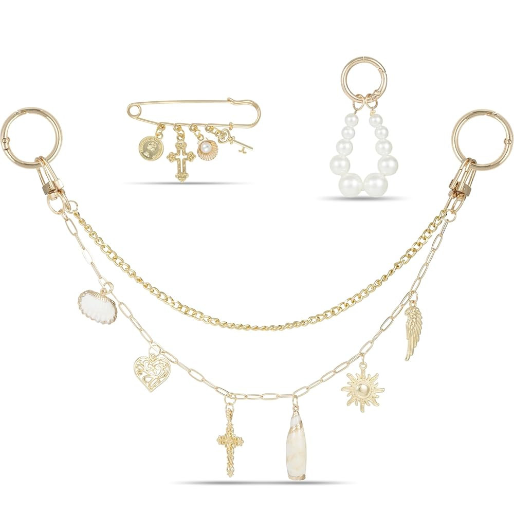 4-in-1 Bag Charms Set, Elegant Gold Purse Charms with Pearl Beads, Shell Pendant, and Safety Pin,... | Amazon (US)