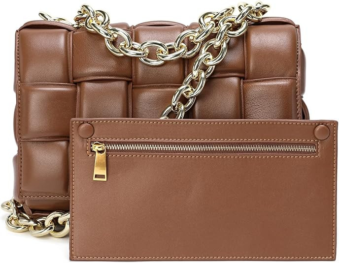 EvaLuLu Woven Chain Bag Genuine Leather Women Shoudler Bag | Amazon (US)