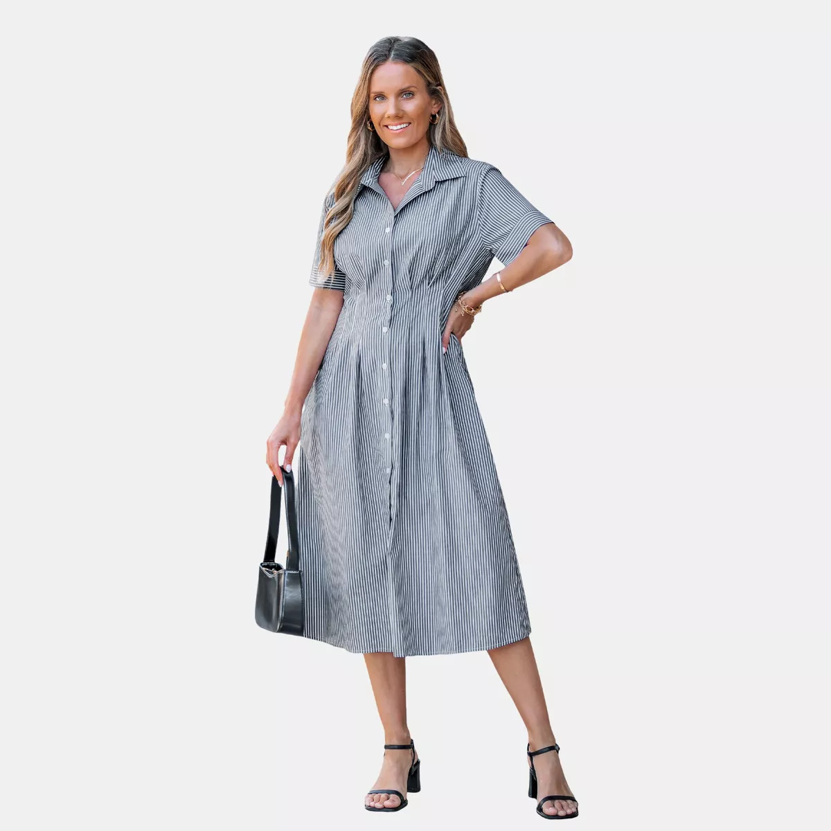Women's Striped Button-Down Cinched Waist Shirt Dress - Cupshe | Target