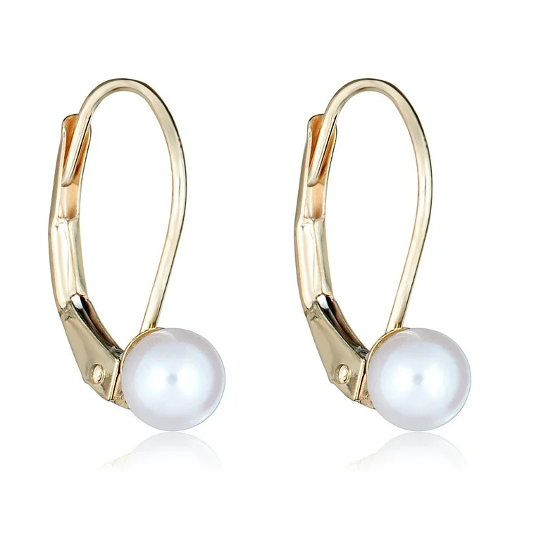 AVORA 10K Yellow Gold 4mm White Freshwater Cultured Pearl Lever-back Drop Earrings | Walmart (US)