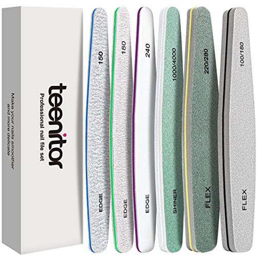 Teenitor Nail File Nail Buffer, 6 pcs Nail Files and Buffers for Natural Nails, Emery Boards for Nails, Nail Buffer and Shine Kit Nail Filer, Nail Buffer Block 100/180 Grit Nail Files Fingernail Files | Amazon (US)