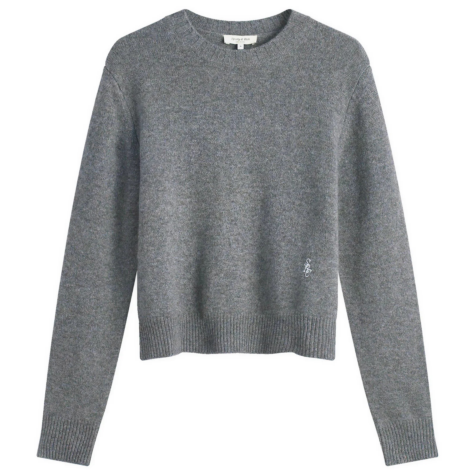 Sporty & Rich Women's SRC Cashmere Crewneck in Heather Gray White, Size Small | END. Clothing