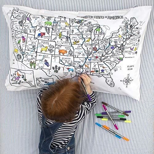 Eatsleepdoodle US Map Pure Cotton Soft Pillowcase - Educational Doodle Pillowcase for Children to... | Amazon (US)