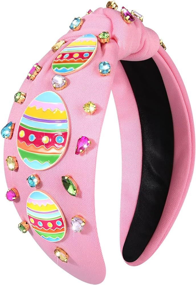Easter Headband Cute Bunny Carrot Egg Charm Knotted Headband Colorful Rhinestone Jewelry Wide Kno... | Amazon (US)