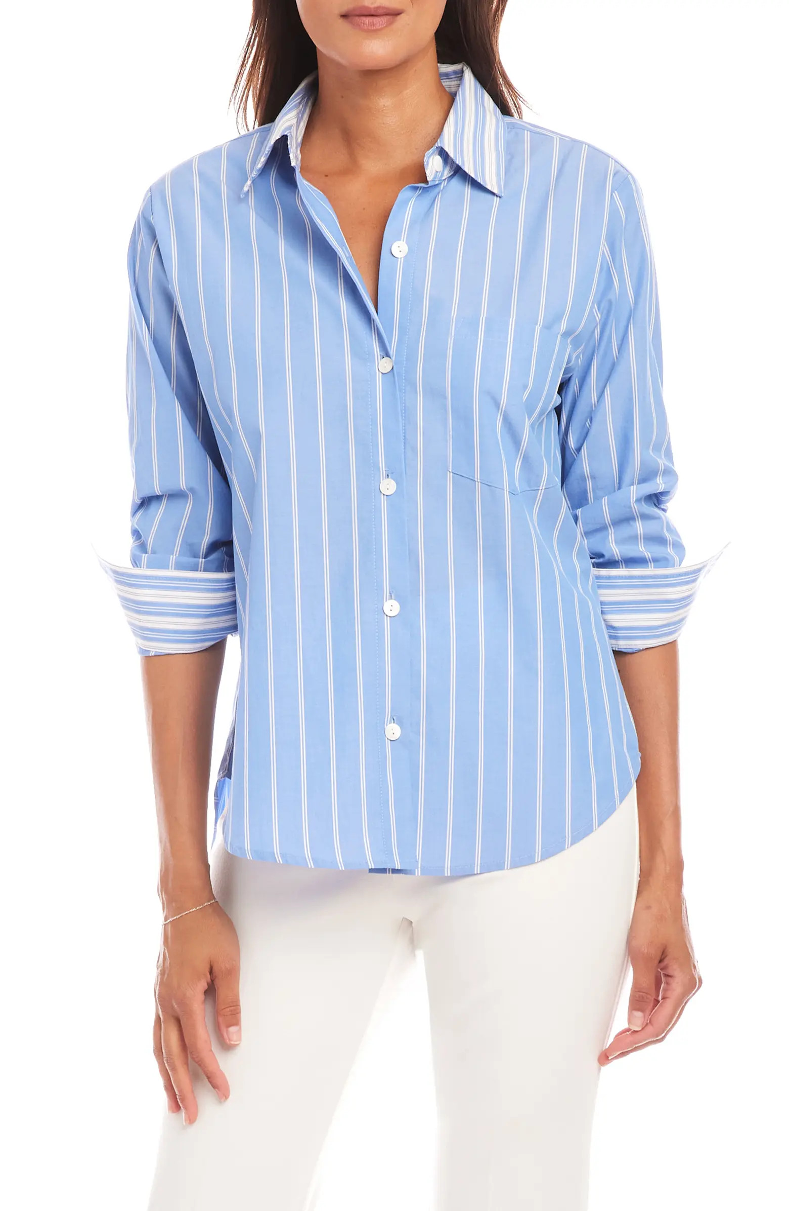 Stripe Ruched Sleeve Button-Up Shirt | Nordstrom