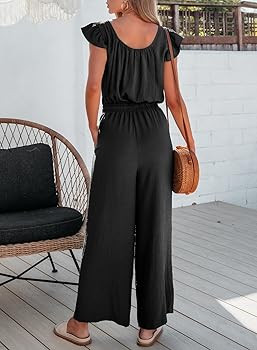 Dokotoo Jumpsuits for Women 2026 Summer Ruffle Sleeves Square Neck Rompers Drawstring Overalls wi... | Amazon (US)