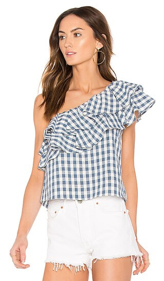 MISA Los Angeles Agus Top in Blue Gingham | Revolve Clothing