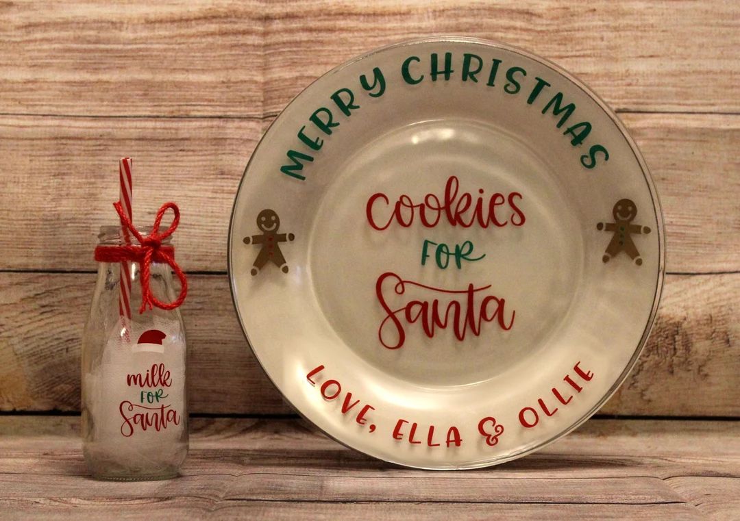 Cookies for Santa Personalized Glass Plate with Milk for Santa Glass Jug | Customized Christmas G... | Etsy (US)