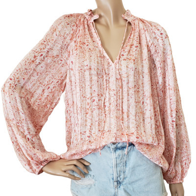 H&M Striped Satin Floral Ruffle Mockneck Blouse SZ S | eBay US