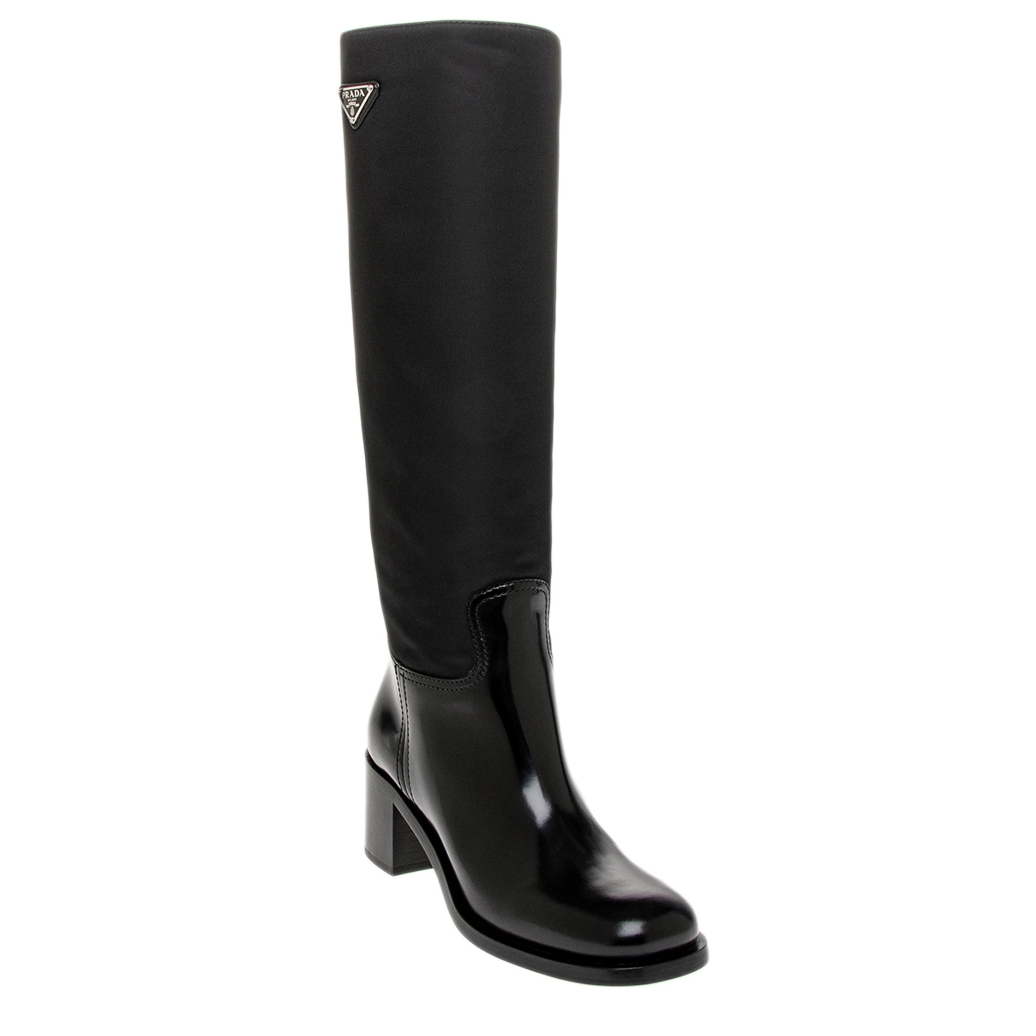 Prada Re-Nylon and Brushed Leather Knee-High Boots | Overstock