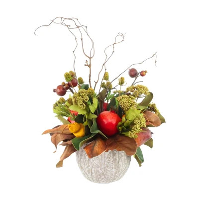 Cassville Thistle and Pomegranates Arranged in Decorative Ceramic Pot | Wayfair North America