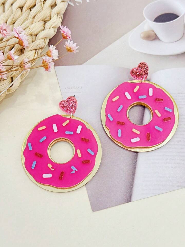 2pcs Fashionable Cartoon Donut Acrylic Pendant Earrings, Suitable For Women Casual Gathering/Party Wear | SHEIN